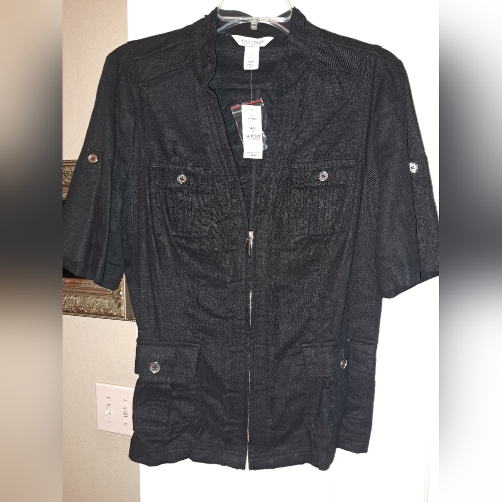 NWT White House Black Market Linen Blend Short Safari Jacket 12 fitted Jacket